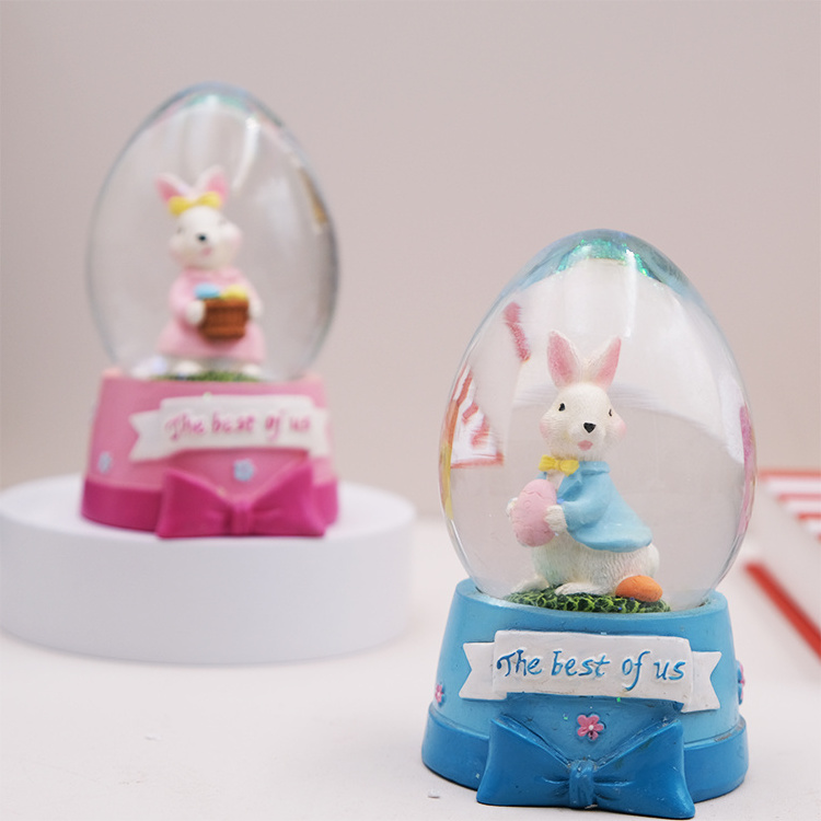 2023 Easter rabbit Resin Customized Musical Water Globe Resin Snow Globe Glass For home decoration