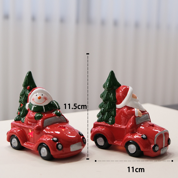 Dolomite  ceramic santa claus snowman driving car Christmas decoration with led light for kids gifts