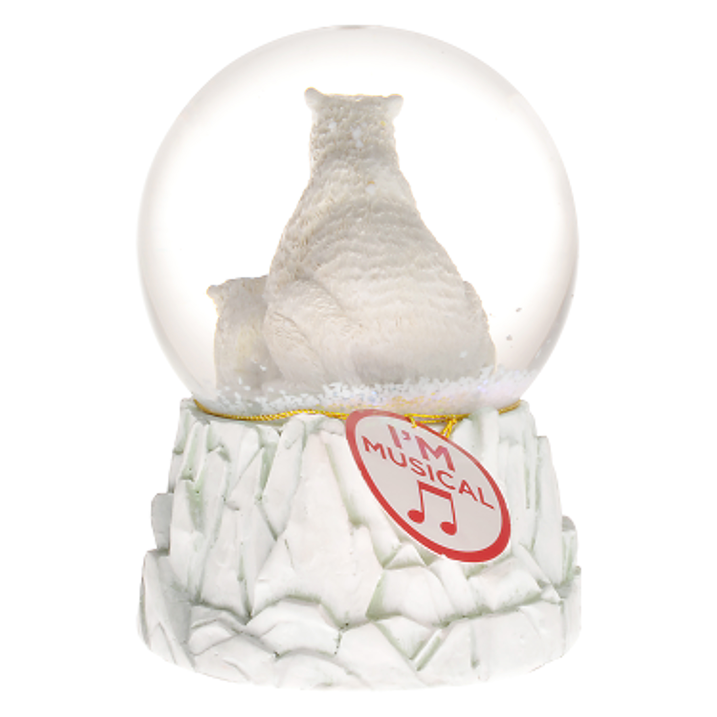 Musical Polar Bear Snow Globe with 3 polar bears  at top an iceberg shaped platform Christmas Festivities