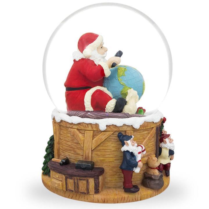 Santa Exploring World with Gnomes Musical Snow Globe Glass