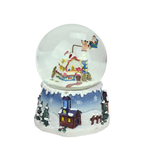 Snow Ball Santa Claus on Sleigh and Snowy Village Rotating Musical Christmas Water Globe