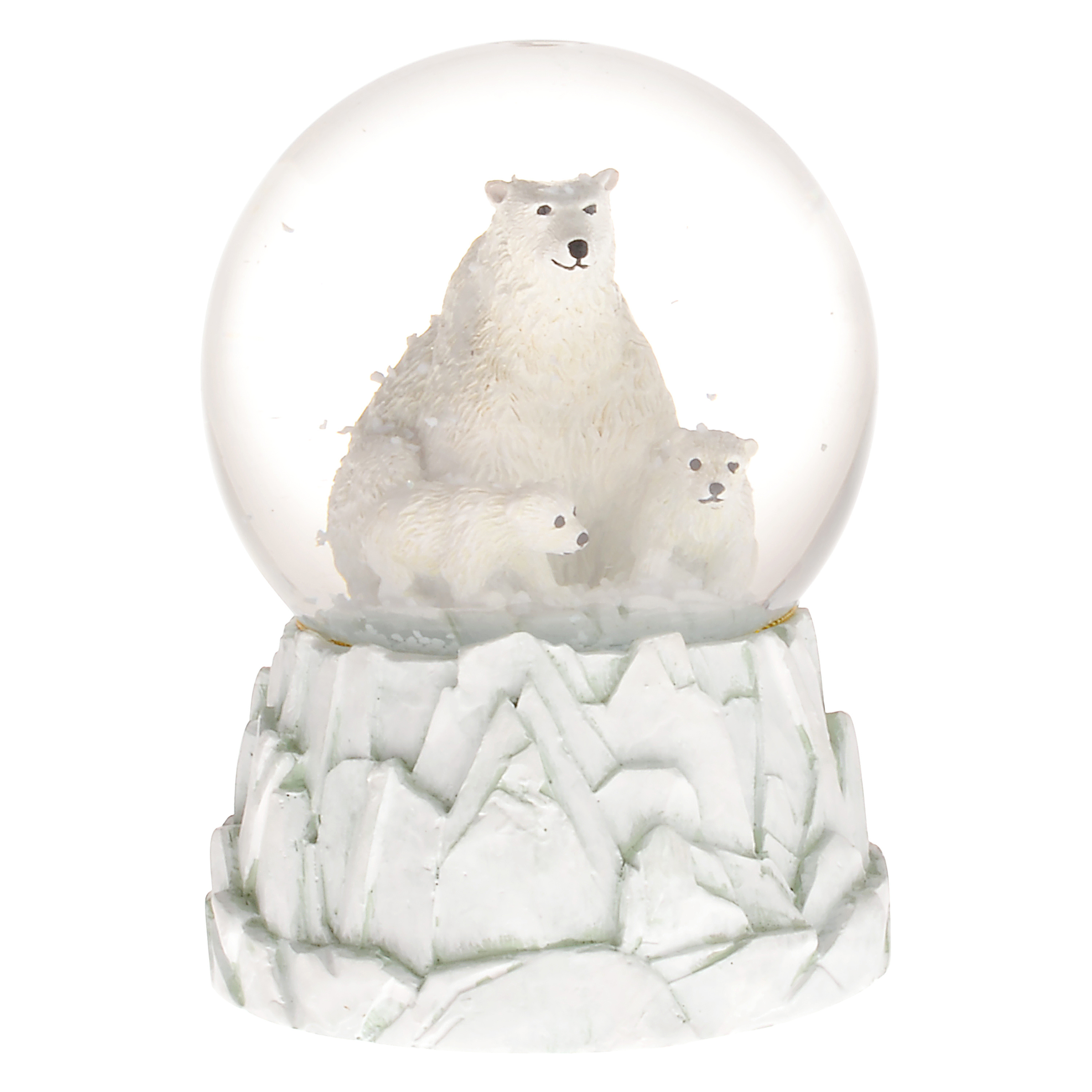 Musical Polar Bear Snow Globe with 3 polar bears  at top an iceberg shaped platform Christmas Festivities