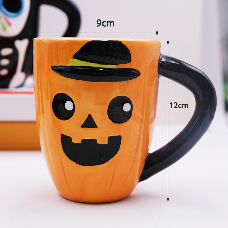 Custom Ceramic Hand-painted Halloween Coffee Mug Creative 3D Embossed cat pumpkin Mugs for Halloween