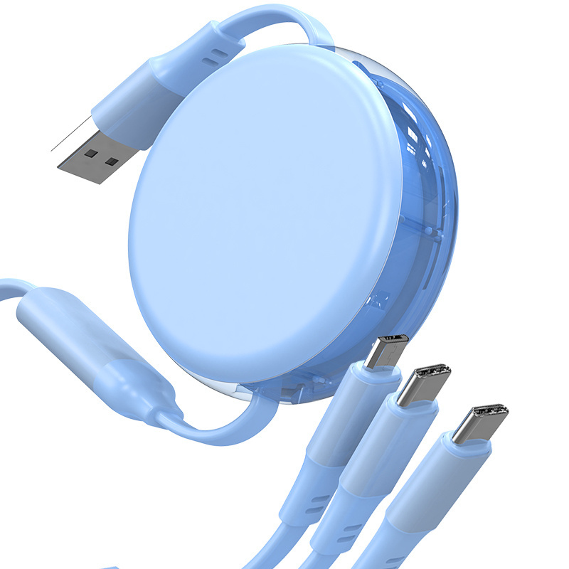 OEM factory 2 in 1 Android usb charger cable fast charging usb type c retractable charger 3 in 1 usb cable reel