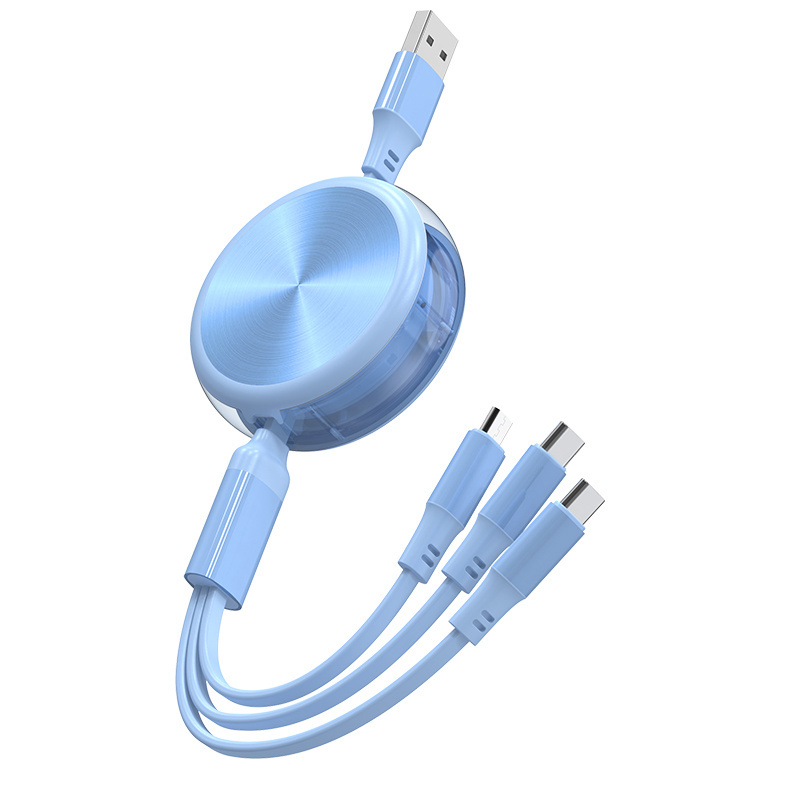 OEM factory 2 in 1 Android usb charger cable fast charging usb type c retractable charger 3 in 1 usb cable reel