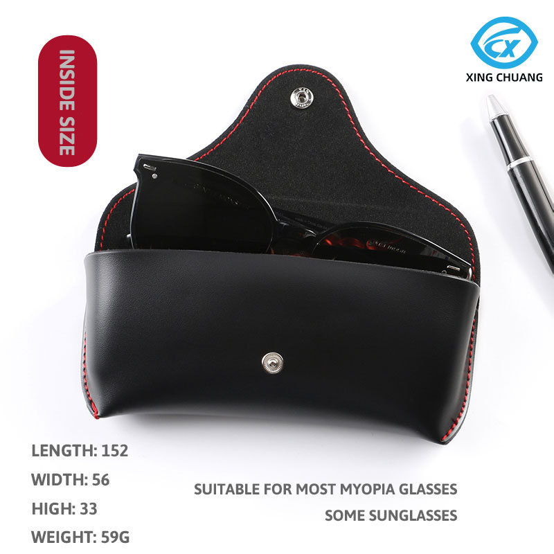 PU Leather Handmade Case for Glasses High Quality Eye Glasses Case Custom Logo Black Fashion Soft Spectacle Case