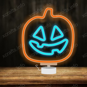 Elevate Home Decor with Pumpkin Neon Tabletop: LED Lights & Themed Neon Sign for Halloween Ambiance