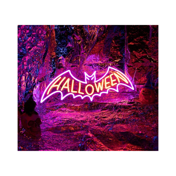 Halloween Neon Sign With Bat Decoration Neon Sign Halloween Light Neon Lights with Pedestal Dorm Decor Bat Lights