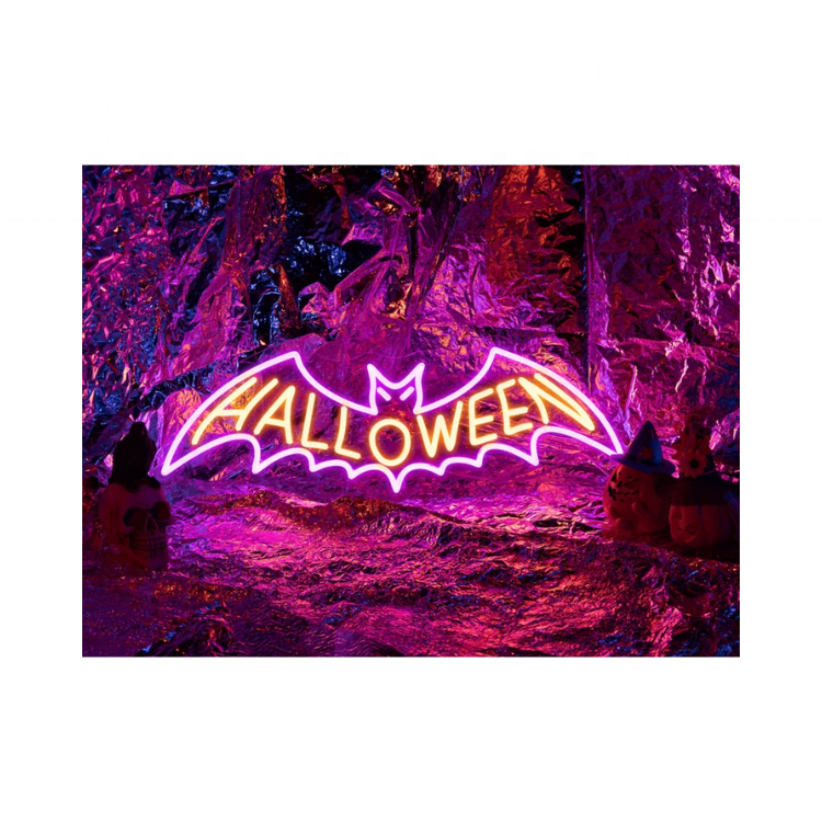 Halloween Neon Sign With Bat Decoration Neon Sign Halloween Light Neon Lights with Pedestal Dorm Decor Bat Lights