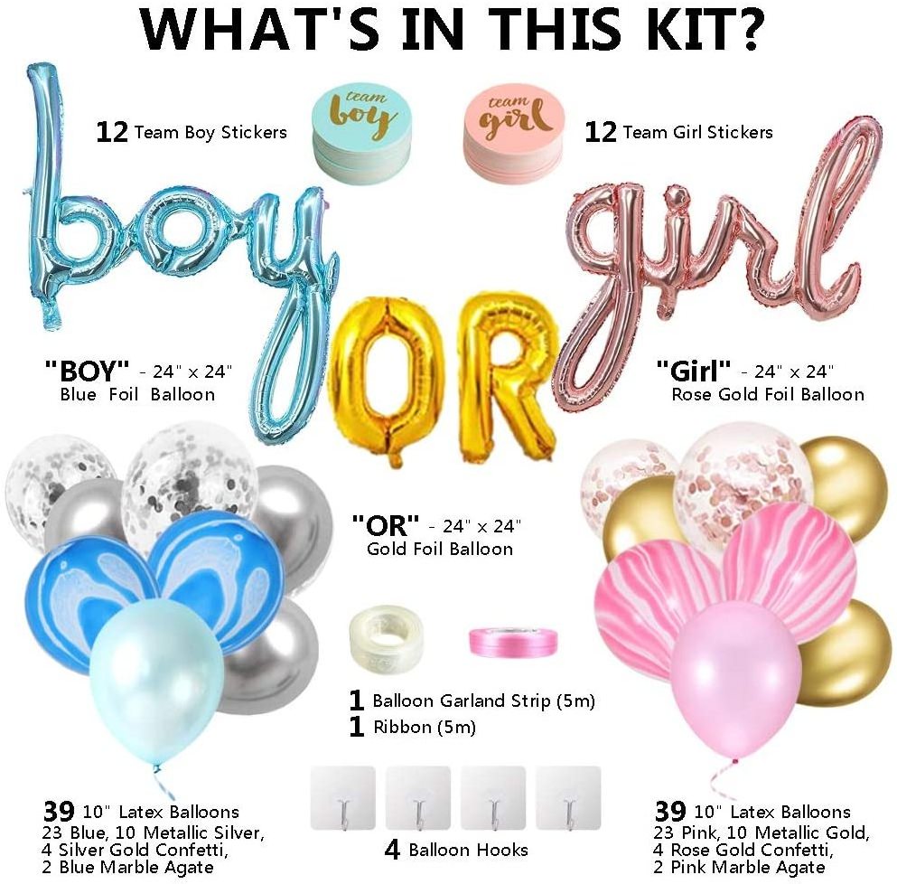 Gender Reveal Baby Shower Balloons Globos Foil Balloons Rain Curtain Boy or Girl Party Supplies Decorations