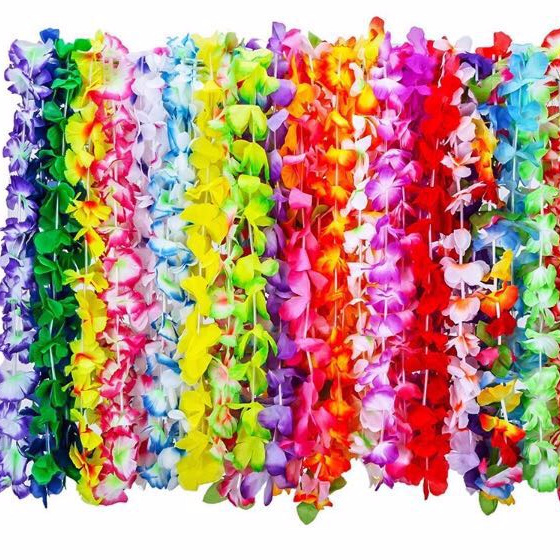 Wholesale Cheap Tropical Hawaiian Luau Flower Lei Ruffled Flowers Necklaces Hawaiian Luau  Lei Beach Party Decorations