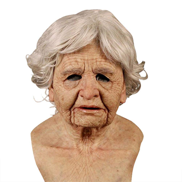 Costume Halloween Women's Old Lady Horrific Human Funny Creepy Scary Full Head Latex Handsome Young Man Realistic Mask