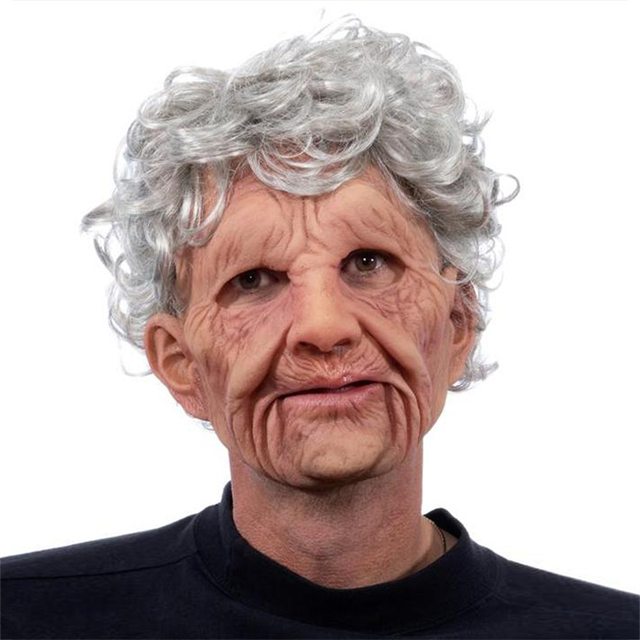 Costume Halloween Women's Old Lady Horrific Human Funny Creepy Scary Full Head Latex Handsome Young Man Realistic Mask