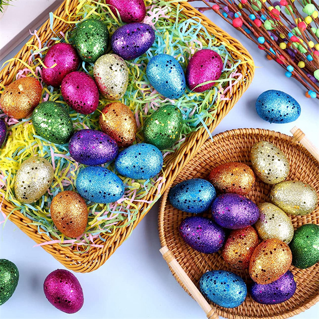 Easter Refillable Eggs Various Colors Glitter Easter Eggs Plastic Metallic Eggs for Hunting Baskets Easter Party Games