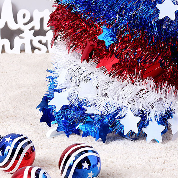 5Ft Garland Tree Collapsible Pre Lit Tinsel 4th of July Holiday Independence Day Ornament Party Home Inflatable Decoration