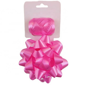 plastic polypropylene pink curling ribbon egg and star bow on back card