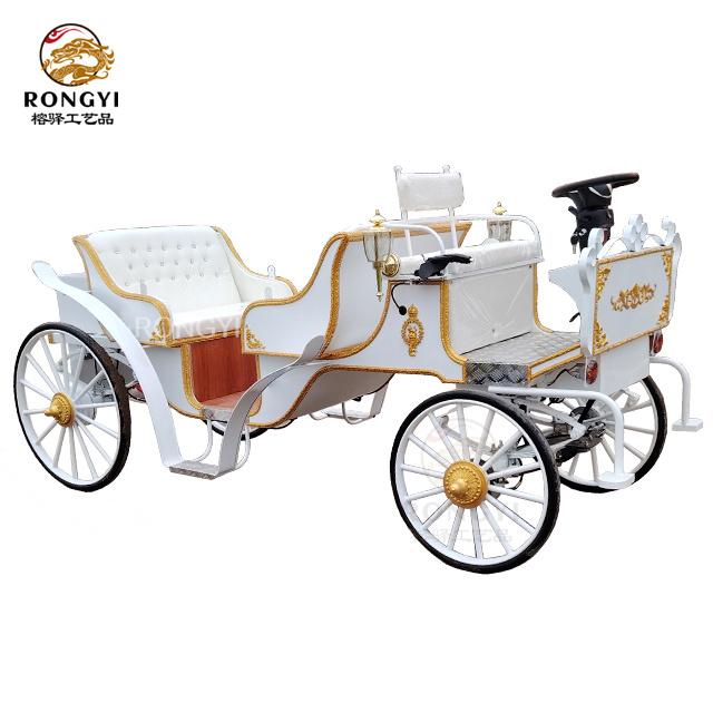 Hot Selling Luxury White Outdoor Leisure Royal  Sightseeing Horse Carriage with 4 Steel Wheels/wedding CINDERELLA horse carriage