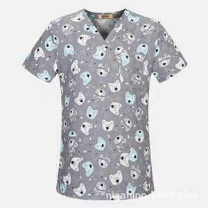 V-neck  pattern Printed pattern Hospital Dental Nurse's shirt scrubs top