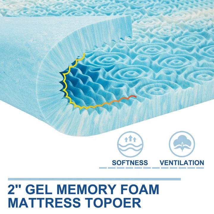 2 Inch Blue Full Size 5 Zone Memory Foam Mattress Topper Soft Pressure Relieve Soft Mattress Pad 2 Inch bed tooper Breathable