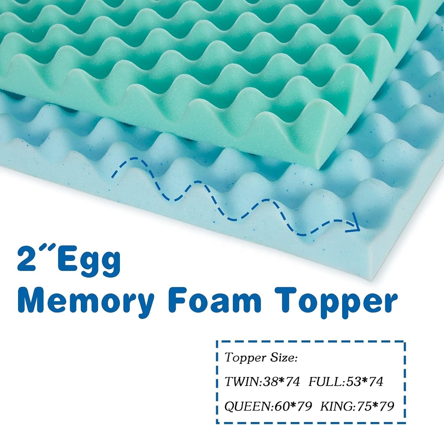 2 Inch Egg Crate Bed Topper Gel Infused Cooling Memory Foam Mattress Topper with Airflow Design Queen Size