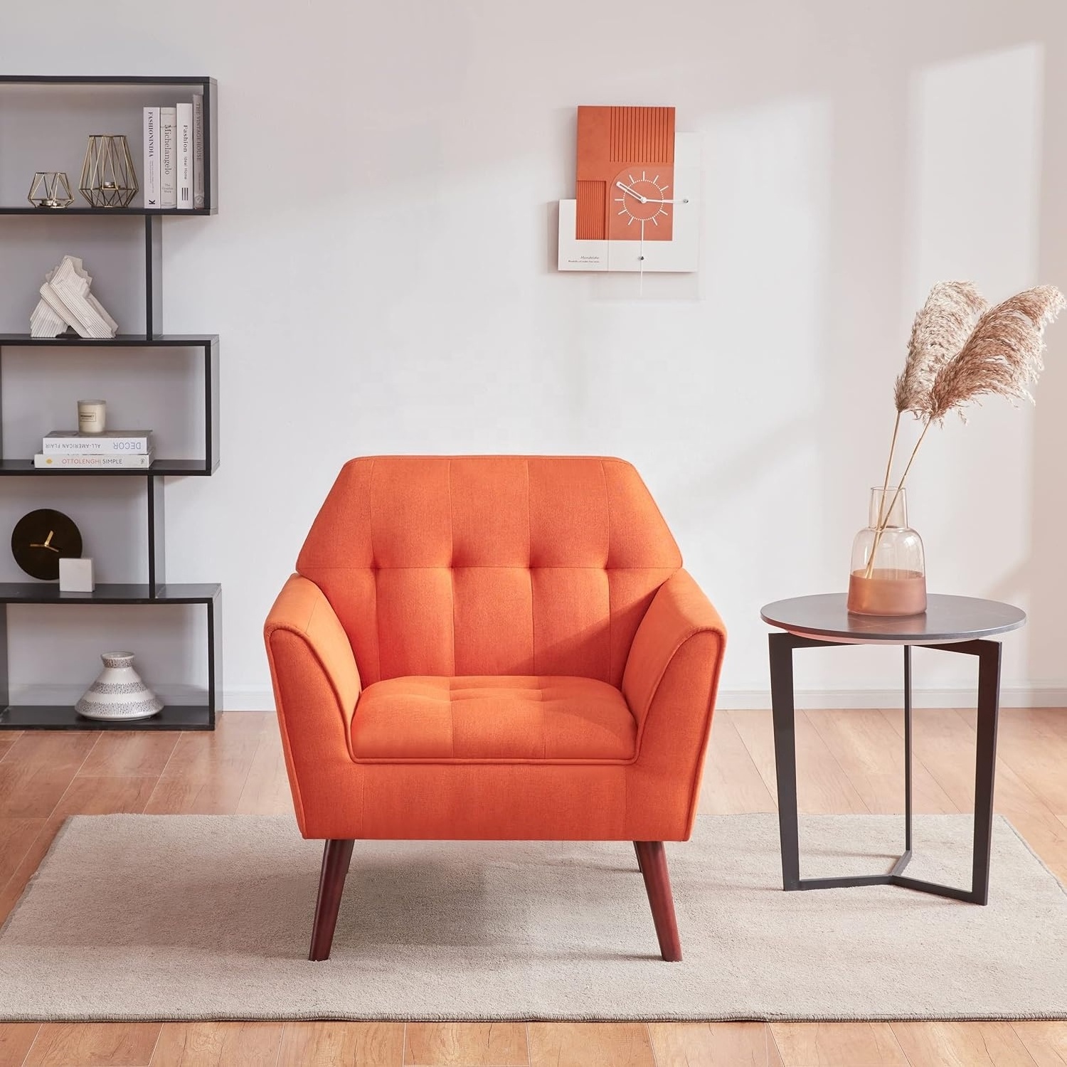 Accent Chairs for Bedroom Midcentury Modern Accent Arm Chair for Living Room Reading Chair Upholstered Single Sofa Orange