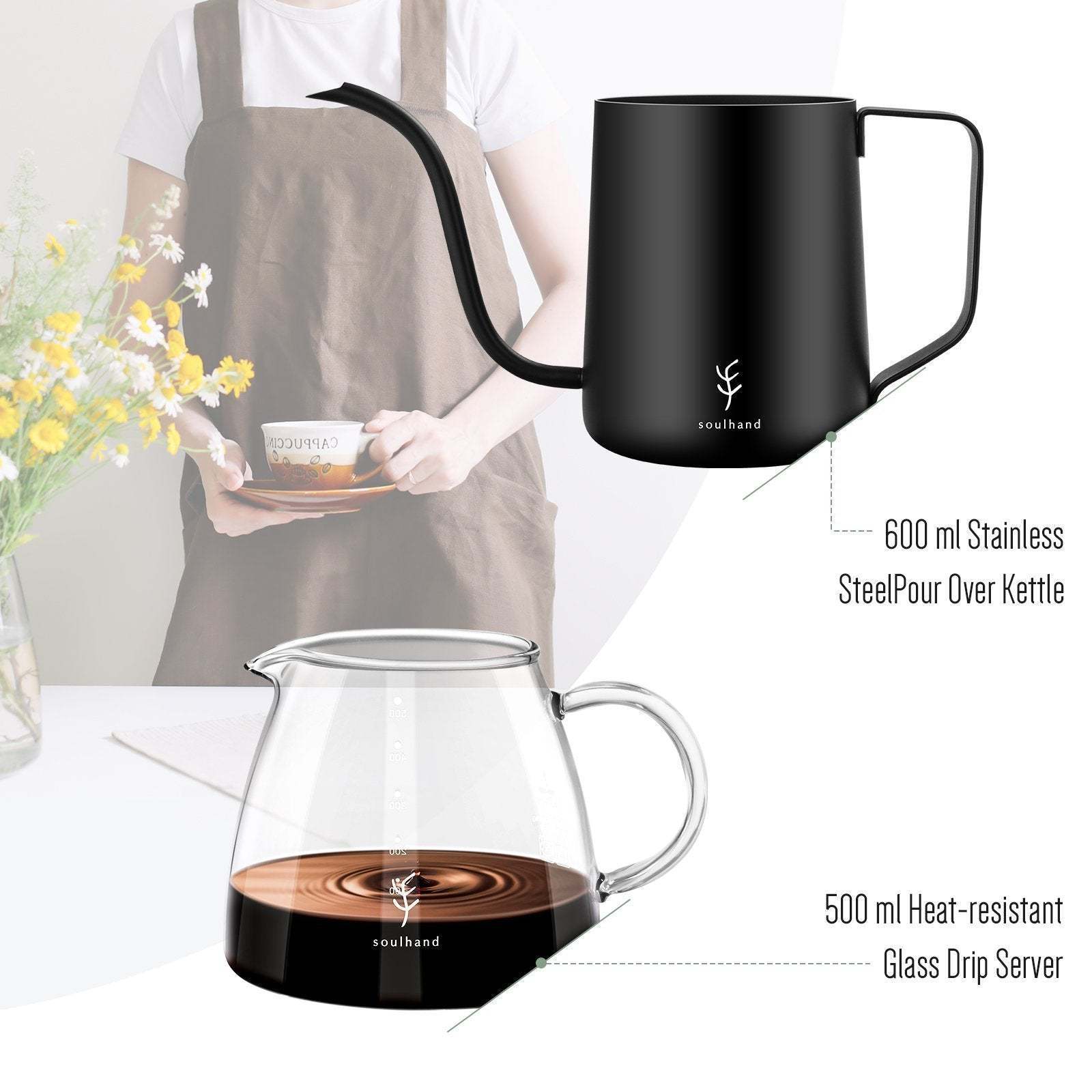 Best Sell Creative Round 50 Pcs Filter Paper 500Ml  Pour Over Coffee Maker Set For Coffee