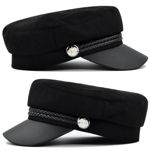 Korean cap metal buckle navy hat vintage beret winter fashion cap  British hat octagonal hat wholesale