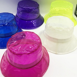 Transparent PVC Rain Hat,Women Soft Plastic Clear Headgear Sun Visor Cap PVC Transparent Jelly Bucket Hat