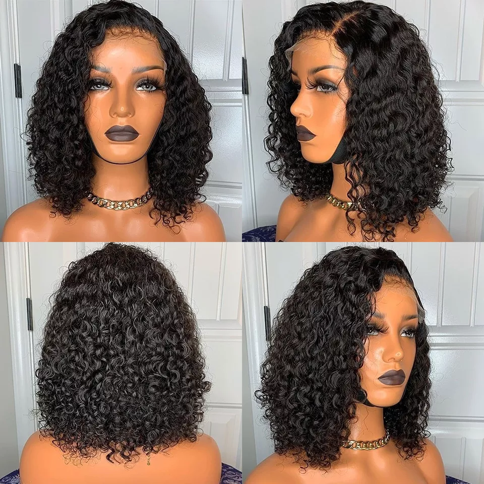 For Black Women Wholesale Short Bob Wigs Human Hair 13x4 Lace Front Water Wave kinky curly deep wave Short Human Hair Wigs