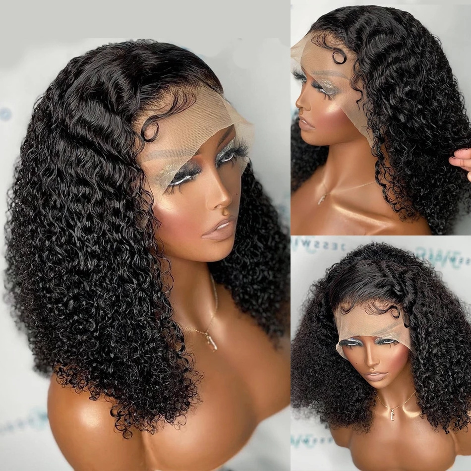 For Black Women Wholesale Short Bob Wigs Human Hair 13x4 Lace Front Water Wave kinky curly deep wave Short Human Hair Wigs