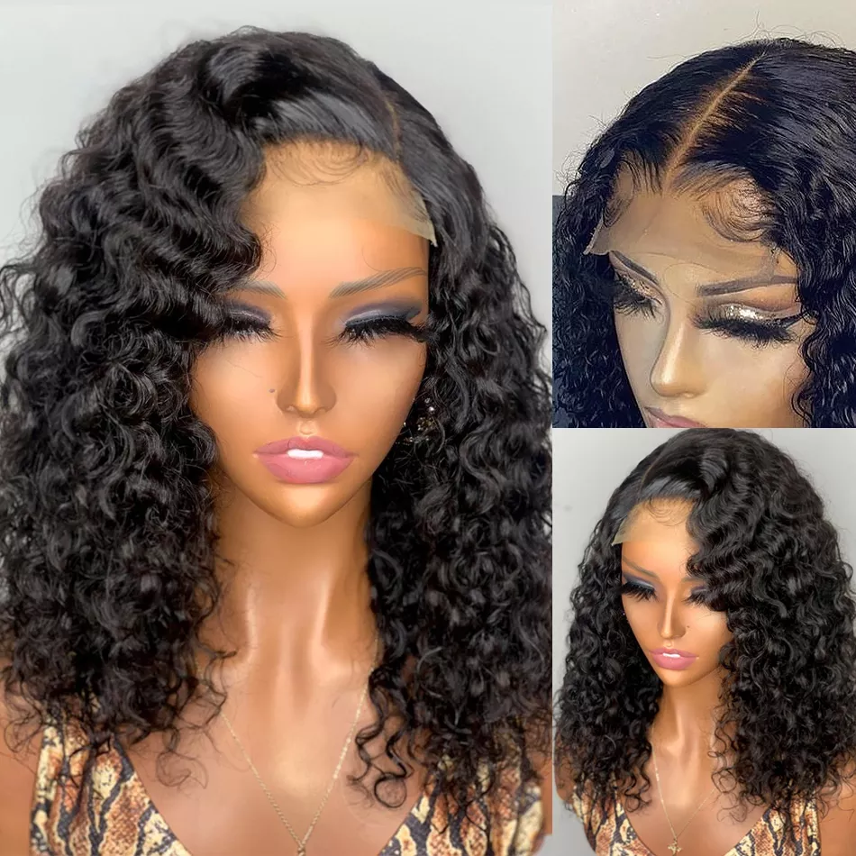 For Black Women Wholesale Short Bob Wigs Human Hair 13x4 Lace Front Water Wave kinky curly deep wave Short Human Hair Wigs