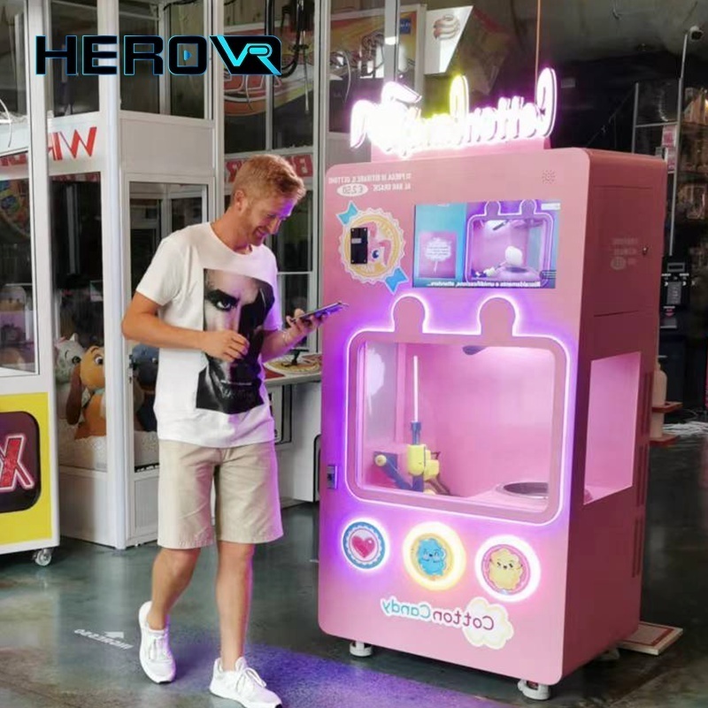 Kids Small Bar Coin Operation Self Touch Screen Flower Snack Automatic Cotton Candy Vending Machine for Sale