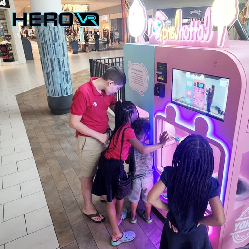 HEROVR Korean Fully Automatically Qr Cash Payment Cotton Candy Vending Machines Outdoor