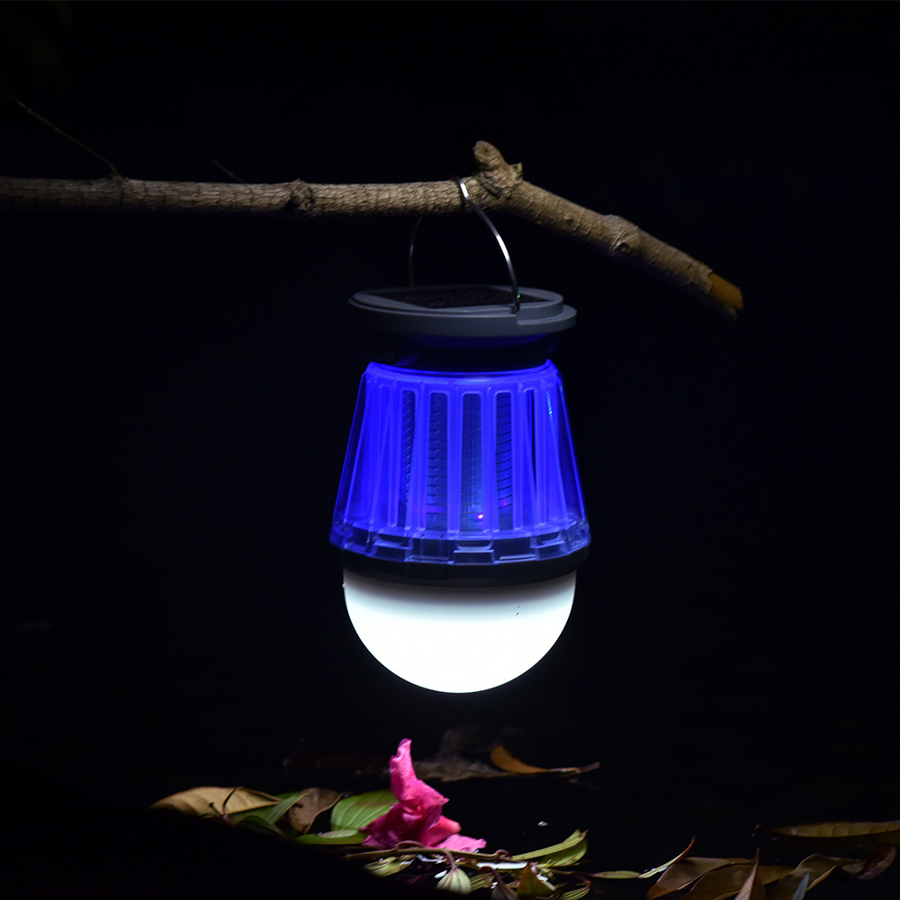 Solar Rechargeable Camping Lantern Mosquito Killer Lamp 2 in 1 Electric Shock UV Led Light Bug Zapper