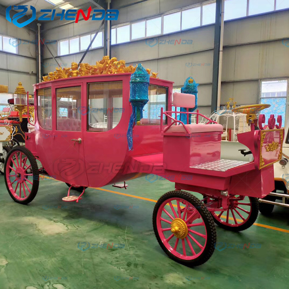 Elegant Electric Pink Royal Horse Carriage for sale /Luxury Pink Wedding Horse Drawn Carriage Manufacturer