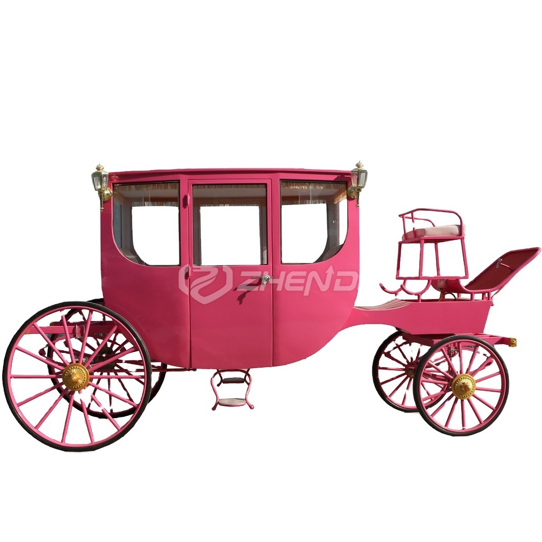 Elegant Electric Pink Royal Horse Carriage for sale /Luxury Pink Wedding Horse Drawn Carriage Manufacturer