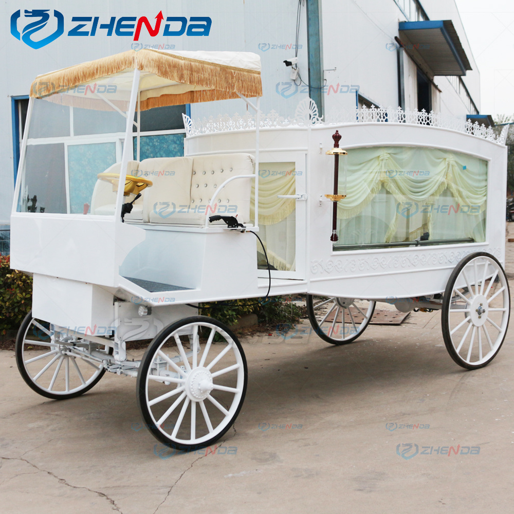 High Quality White Chariot Horse Drawn Hearse Drivable Funeral Buggy For Sale