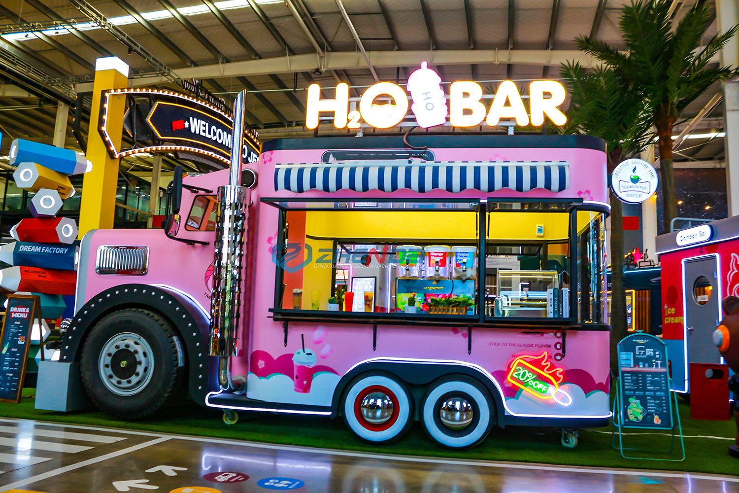 Street fashion pink food trailer for snack food machine used food trucks on the market