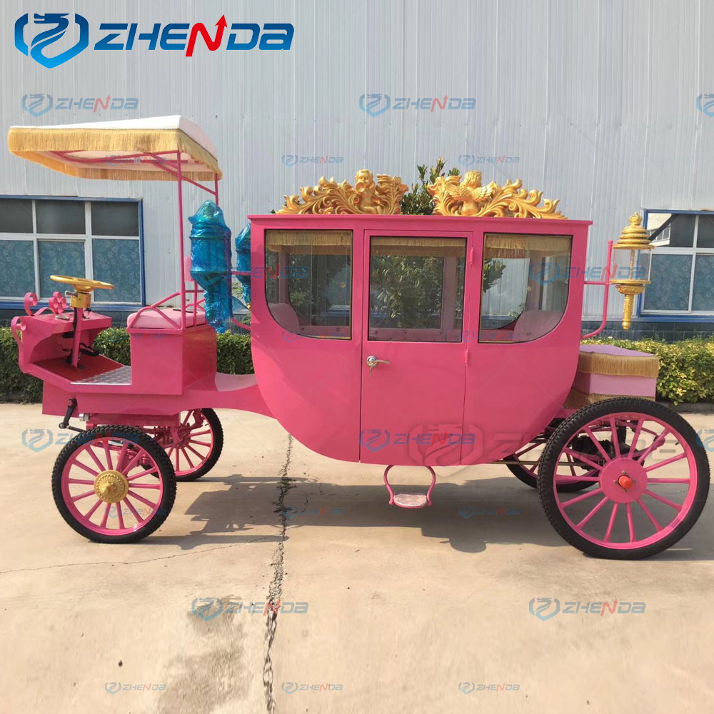 Elegant Electric Pink Royal Horse Carriage for sale /Luxury Pink Wedding Horse Drawn Carriage Manufacturer