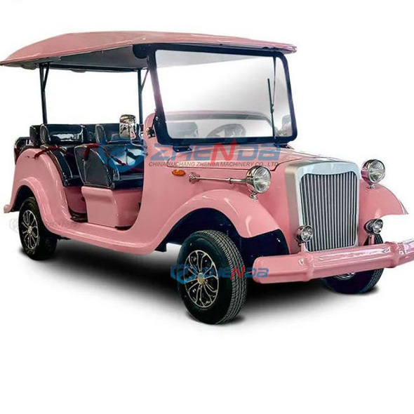 Girly pink golf cart 8-passenger sightseeing car electric classic retro vintage car hot sale