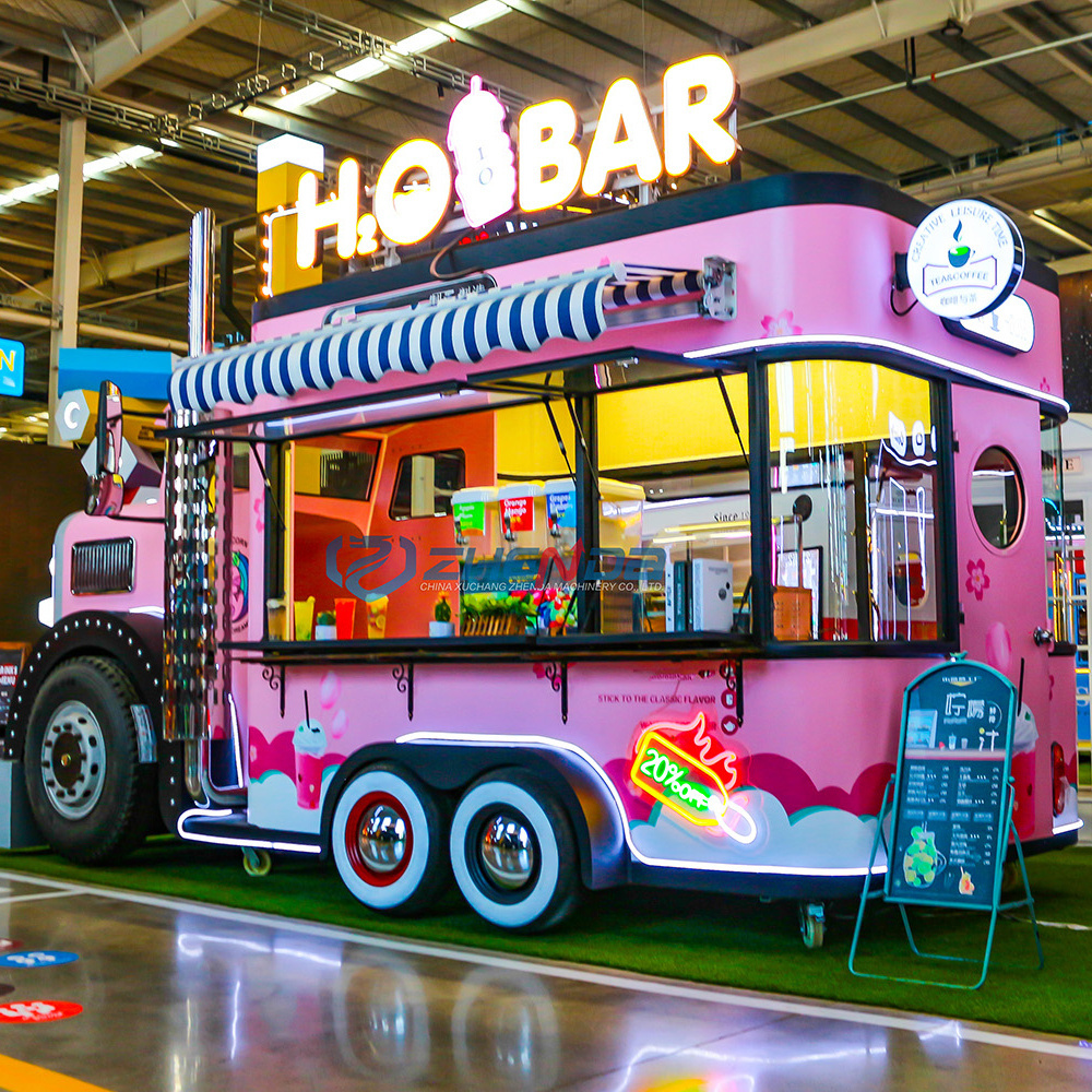 Street fashion pink food trailer for snack food machine used food trucks on the market