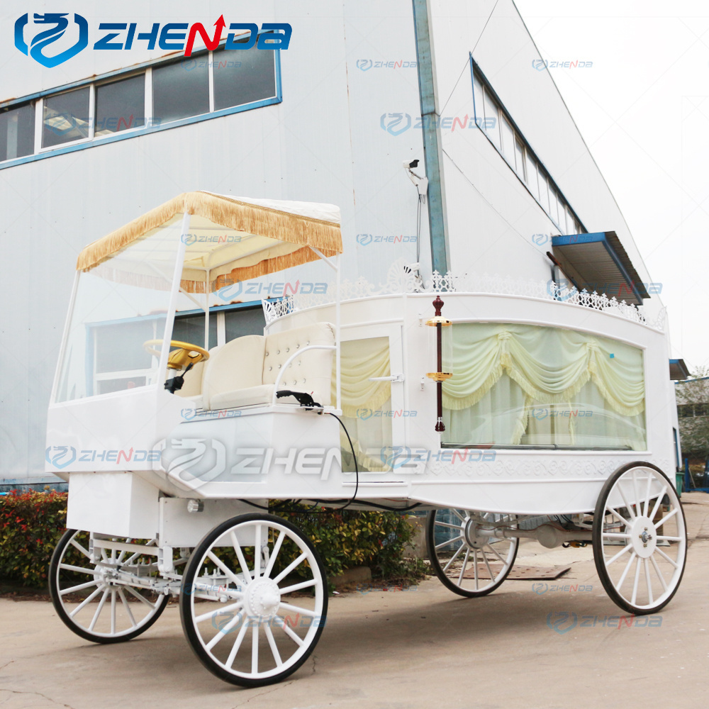 High Quality White Chariot Horse Drawn Hearse Drivable Funeral Buggy For Sale