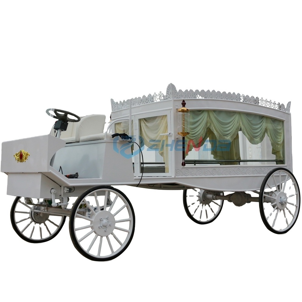 High Quality White Chariot Horse Drawn Hearse Drivable Funeral Buggy For Sale