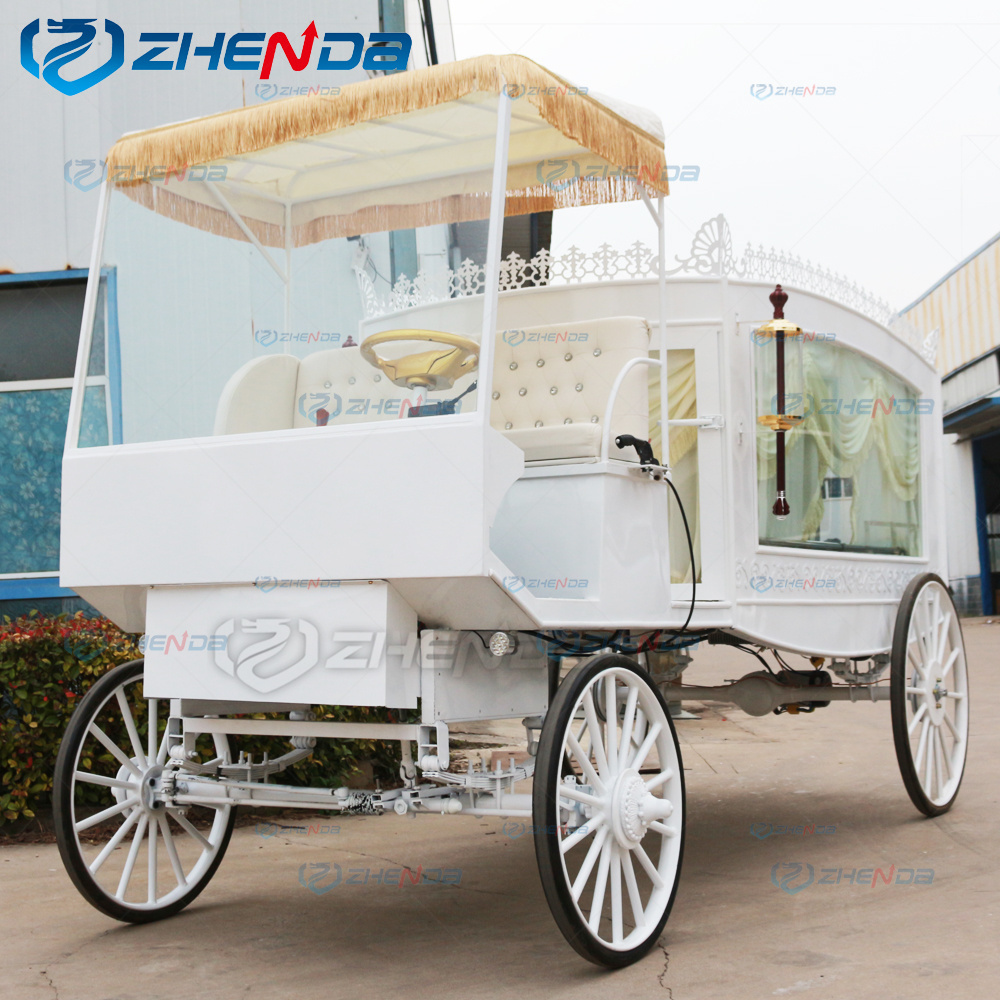 High Quality White Chariot Horse Drawn Hearse Drivable Funeral Buggy For Sale