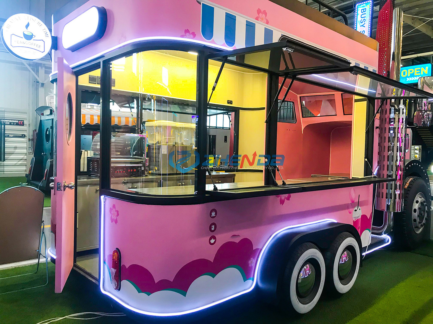 Street fashion pink food trailer for snack food machine used food trucks on the market