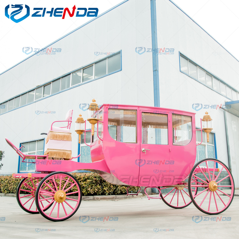 Elegant Electric Pink Royal Horse Carriage for sale /Luxury Pink Wedding Horse Drawn Carriage Manufacturer