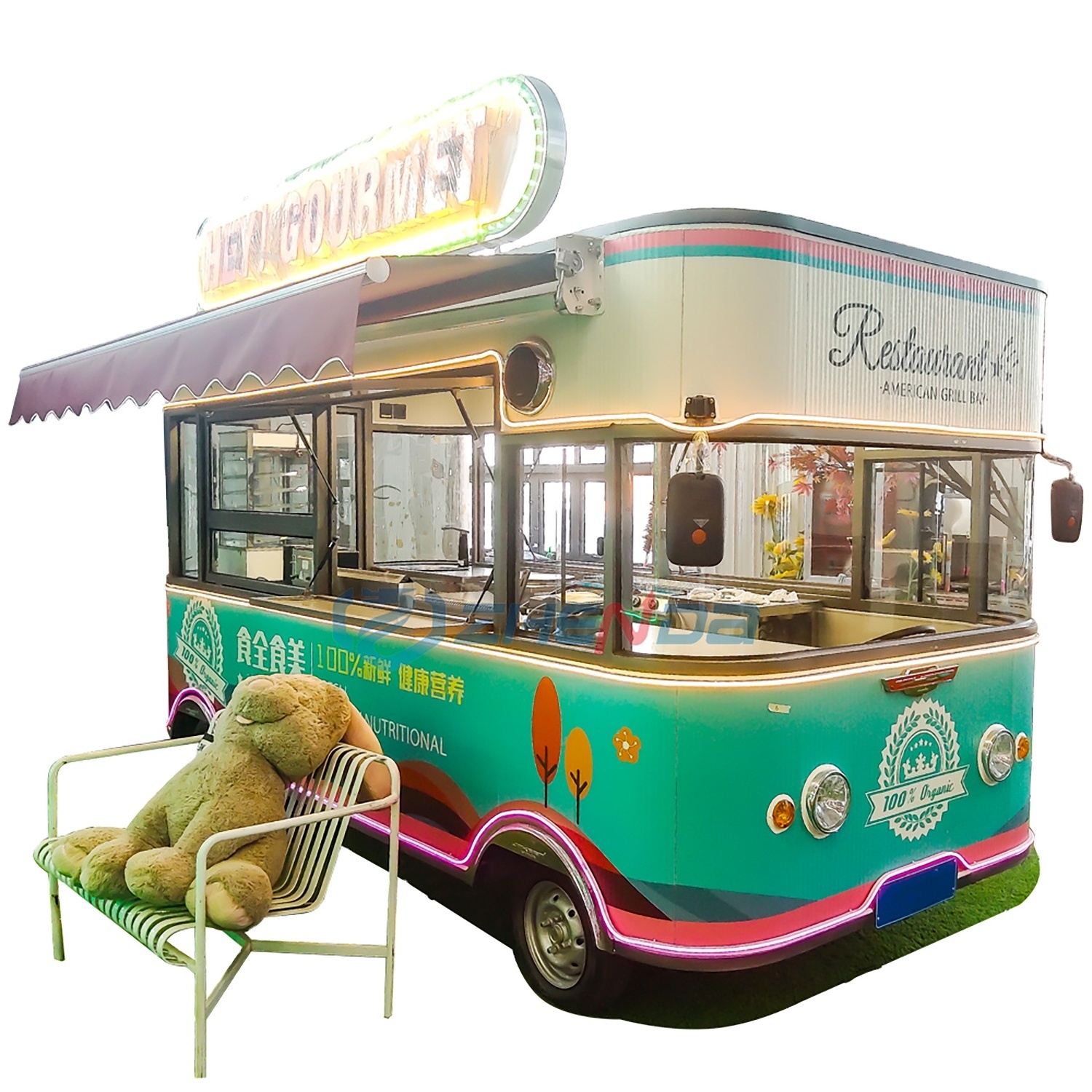 Outdoor Street Fast Mobile Food Cart Truck Trailer with Kitchen Frozen Car Customized Customizable cooking dining car