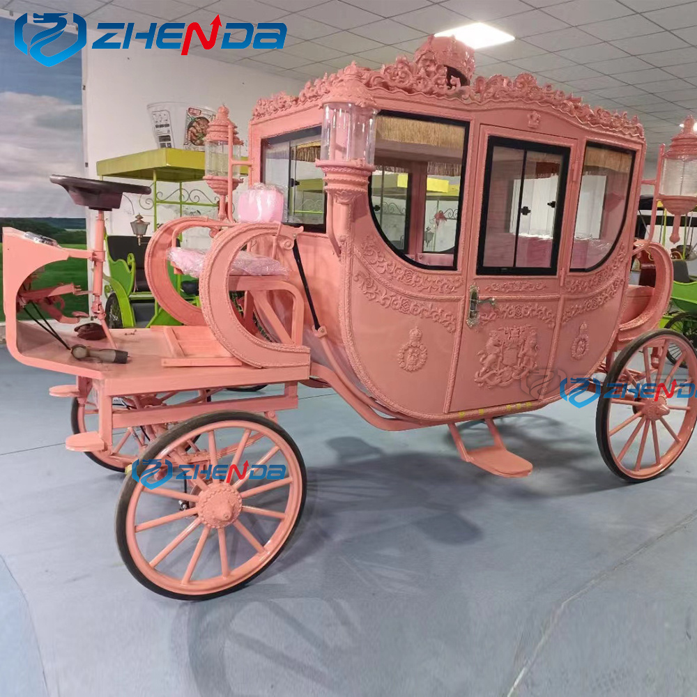 Royal horse carriage manufacturer outlet  / Pink Wedding horse vehicle wagon / Sightseeing electric horseless carriage