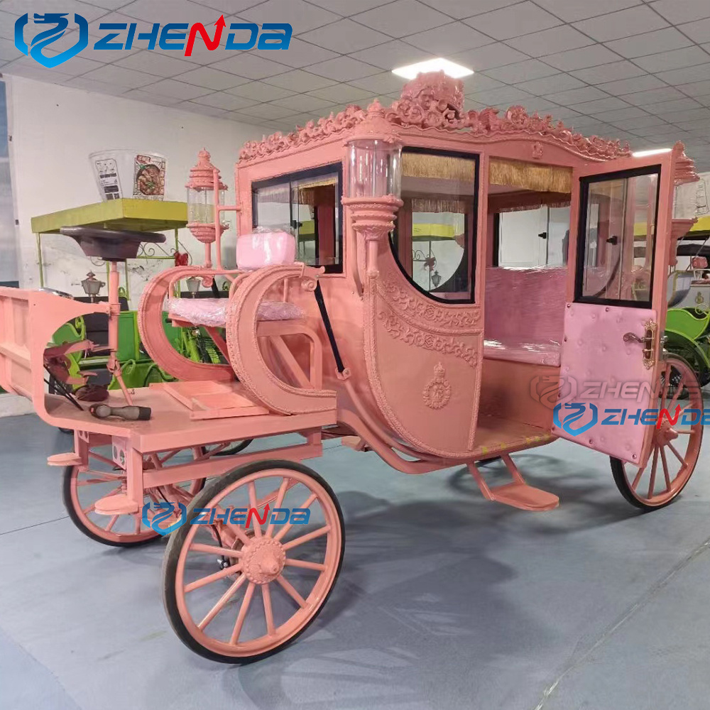 Royal horse carriage manufacturer outlet  / Pink Wedding horse vehicle wagon / Sightseeing electric horseless carriage