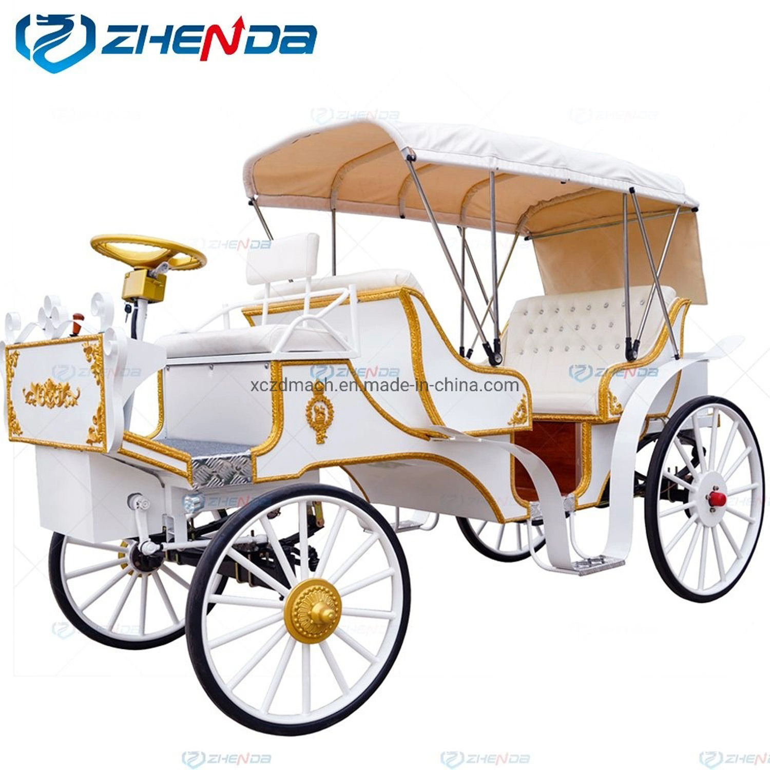 White Cinderella Luxury Wedding Carriage / Electric Sightseeing Carriage / Horse Drawn Carriage For Sale